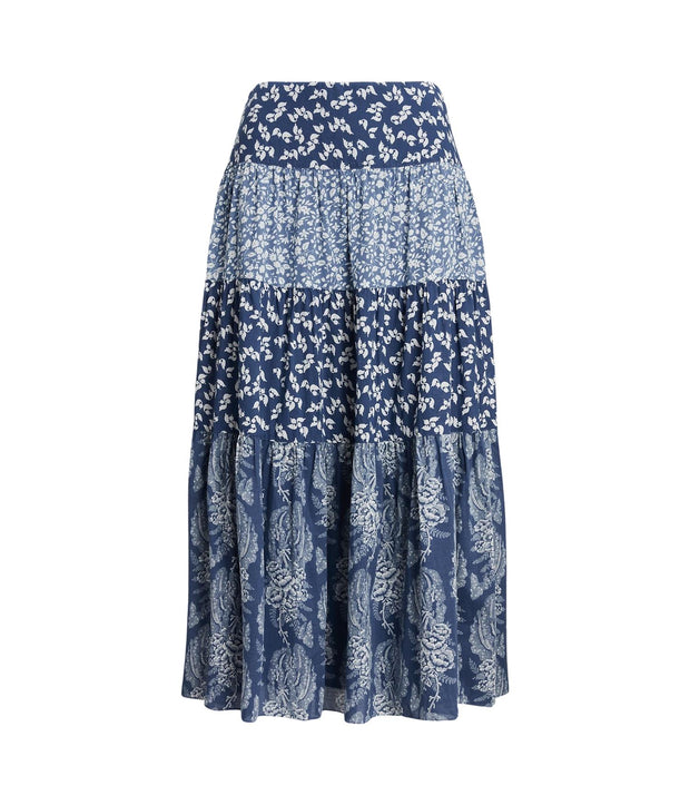 Blått patchwork floral skirt