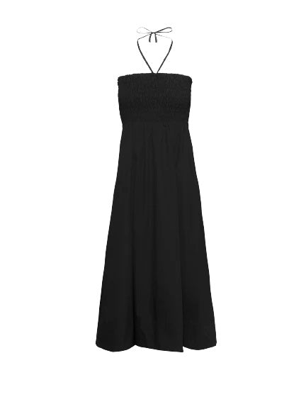 Black Poplin Smocked Dress