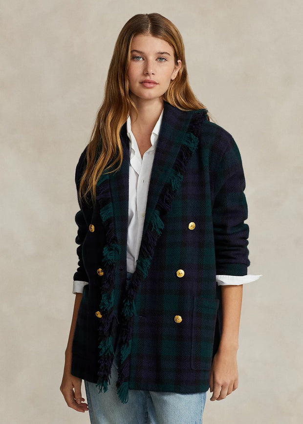 Plaid Double-Breasted Wool Blazer