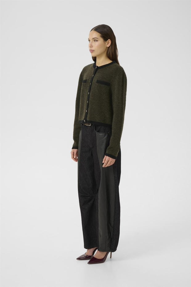 Oliven/Black GZalpha ls contrast cardigan - Stilshoppen