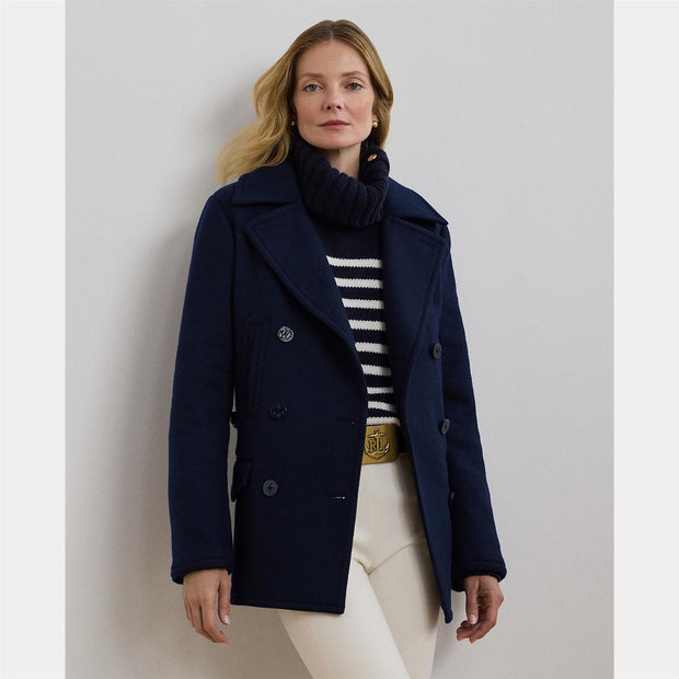 Navy Wool Blend Twill Peacoat - Stilshoppen