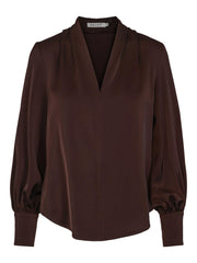 Mørk Brun Classic V-Neck Blouse - Stilshoppen