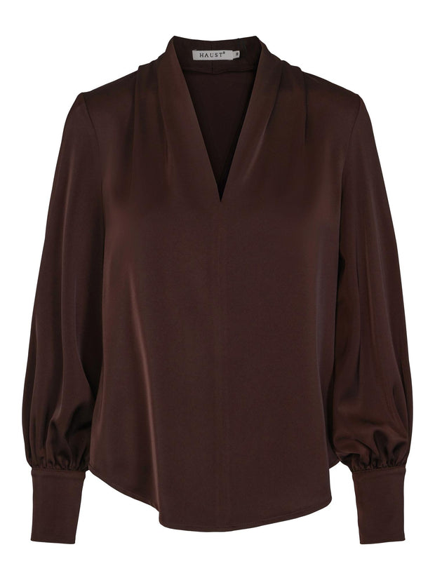Mørk Brun Classic V-Neck Blouse - Stilshoppen
