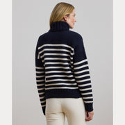 Navy/Cream Wool Blend Turtleneck Sweater - Stilshoppen