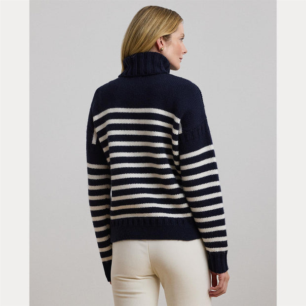 Navy/Cream Wool Blend Turtleneck Sweater - Stilshoppen