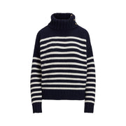 Navy/Cream Wool Blend Turtleneck Sweater - Stilshoppen