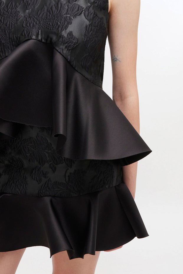 Sort Satin Cloque Sleeveless Peplum Blouse - Stilshoppen