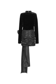 Sort Velvet Bow Mini Dress - Stilshoppen