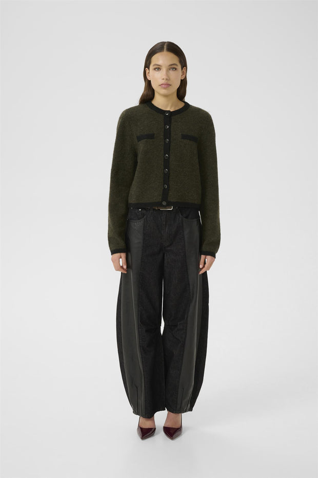 Oliven/Black GZalpha ls contrast cardigan - Stilshoppen