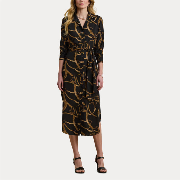 Sort/Tan Belting-Print Dress - Stilshoppen