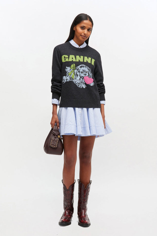 Mørkegrå Graphic Wool Mix Puppy Love Crewneck - Stilshoppen