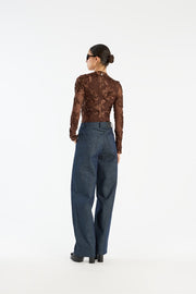 Brun Flower Mesh LS Top