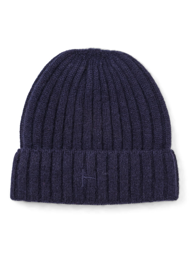 Navy Cashmere Rib Beanie