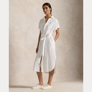 Hvit Linen shirt sleeve shirtdress - Stilshoppen