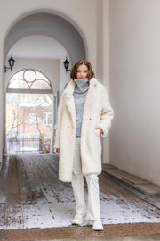 Creme Long Faux Fur Coat - Stilshoppen