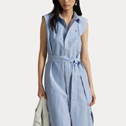 Oxford belted sleeveless shirtdress