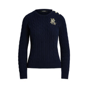 Navy Button Cable Knit Sweater - Stilshoppen
