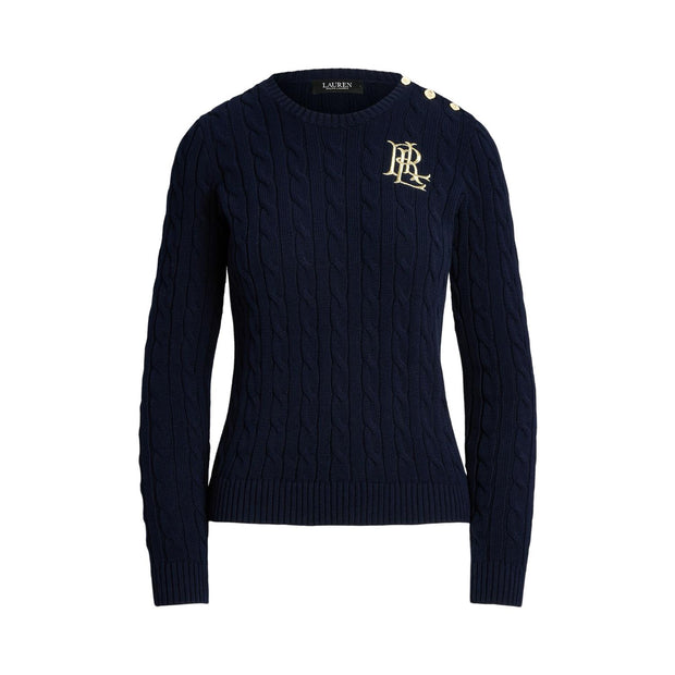 Navy Button Cable Knit Sweater - Stilshoppen