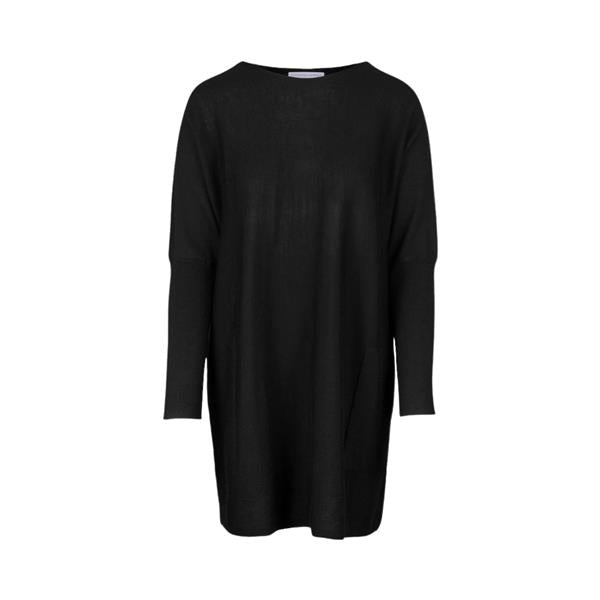 Black Merino Long Wide Crewneck - Stilshoppen