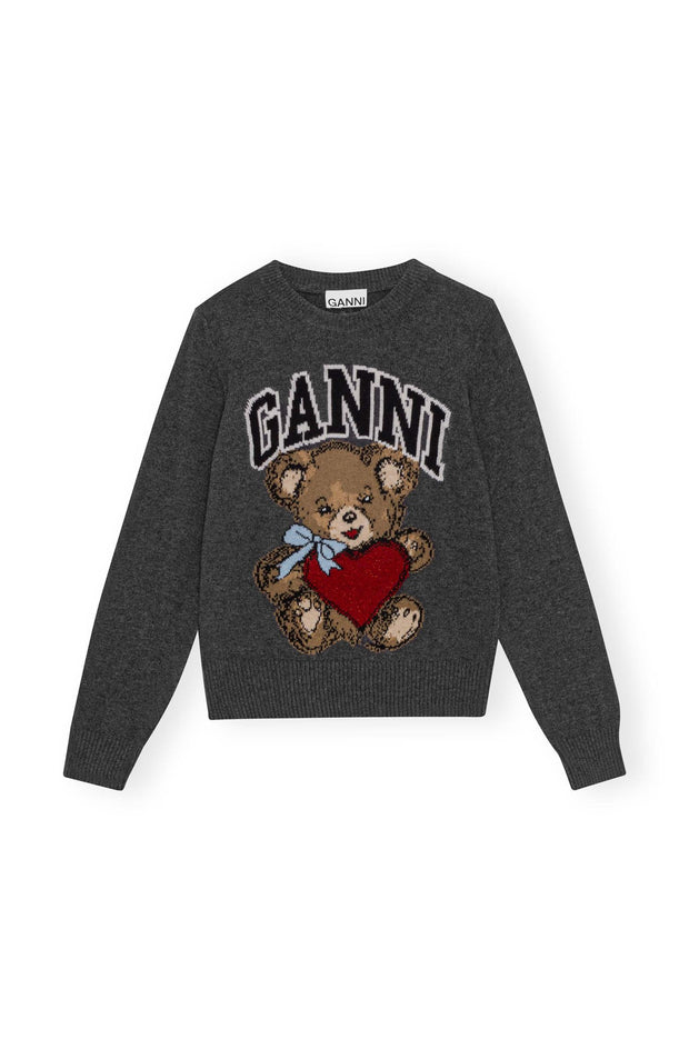 Grå Graphic Wool Mix Bear Crewneck - Stilshoppen