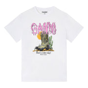 Hvit Basic Cotton Jersey Boots Print T-shirt - Stilshoppen
