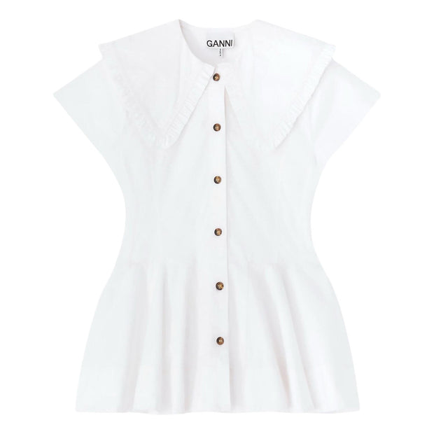 Hvit Cotton Stretch Peter Pan Collar Shirt - Stilshoppen