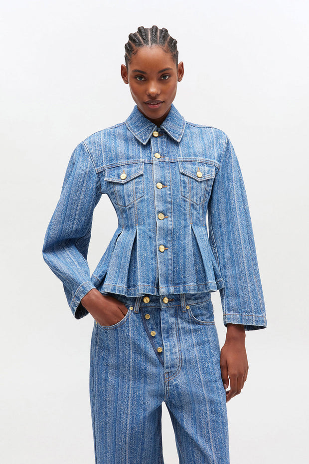 Blå Structured Denim Fitted Jacket