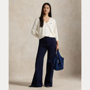 Creme Cotton V-neck Sweater