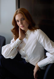 Hvit Button Stretch Blouse - Stilshoppen