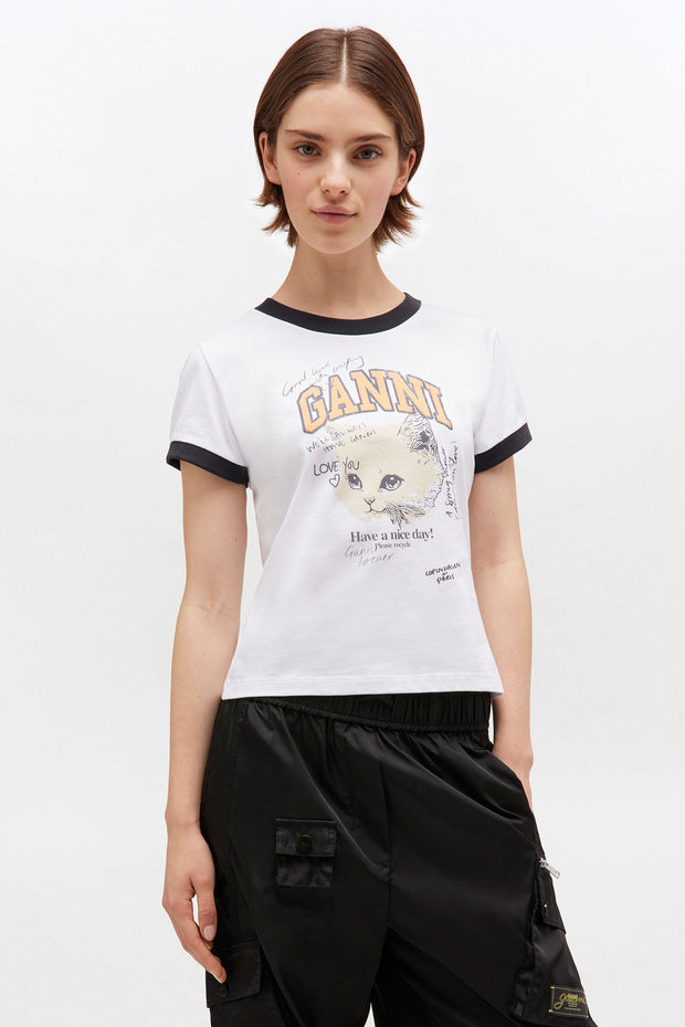 Hvit Basic Kitty Fitted T-shirt - Stilshoppen