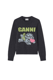 Mørkegrå Graphic Wool Mix Puppy Love Crewneck - Stilshoppen