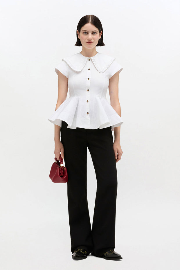 Hvit Cotton Stretch Peter Pan Collar Shirt - Stilshoppen