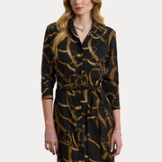 Sort/Tan Belting-Print Dress - Stilshoppen