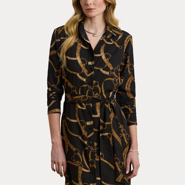 Sort/Tan Belting-Print Dress - Stilshoppen