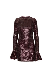 Burgunder Sequins LS Mini Dress - Stilshoppen