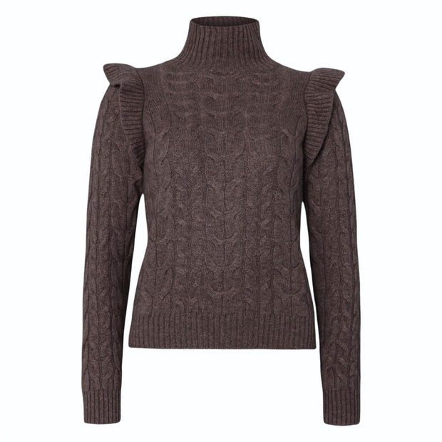 Cacao Rollneck Frill Cable Sweater - Stilshoppen