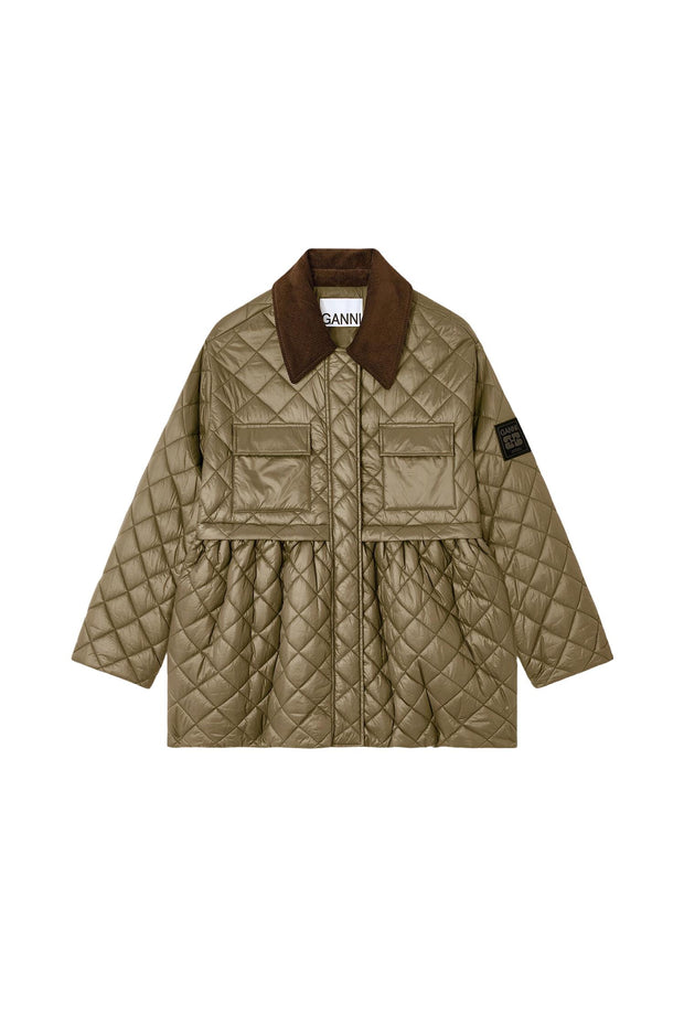 Oliven Shiny Quilt Midi Jacket