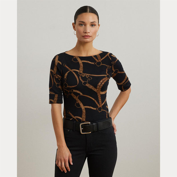 Sort/Tan Judy Boatneck Top - Stilshoppen