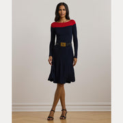 Navy Two-Tone Pointelle Knit Dress - Stilshoppen