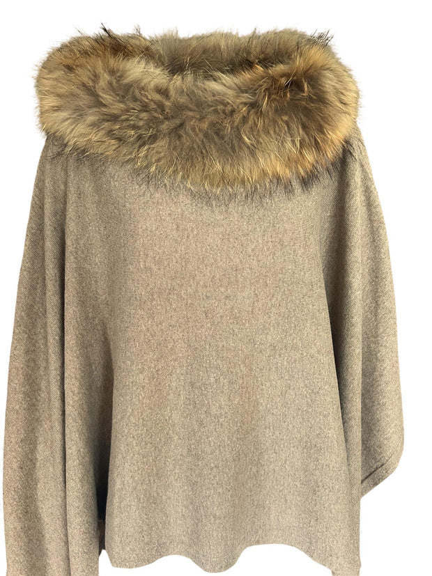 Taupe Poncho Ull/Viskose Natur Raccon