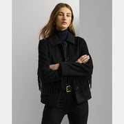 Sort Fringe Wool Blend Coat - Stilshoppen