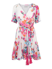 Pink Flower Summer Belt Dress