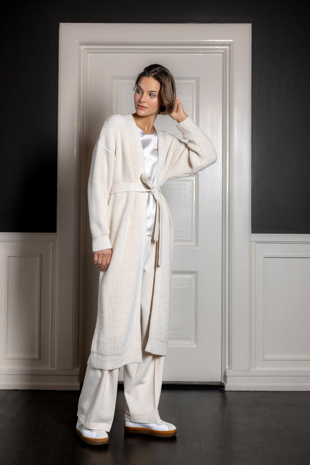 Ecru Knitted Luxury Long Cardigan - Stilshoppen