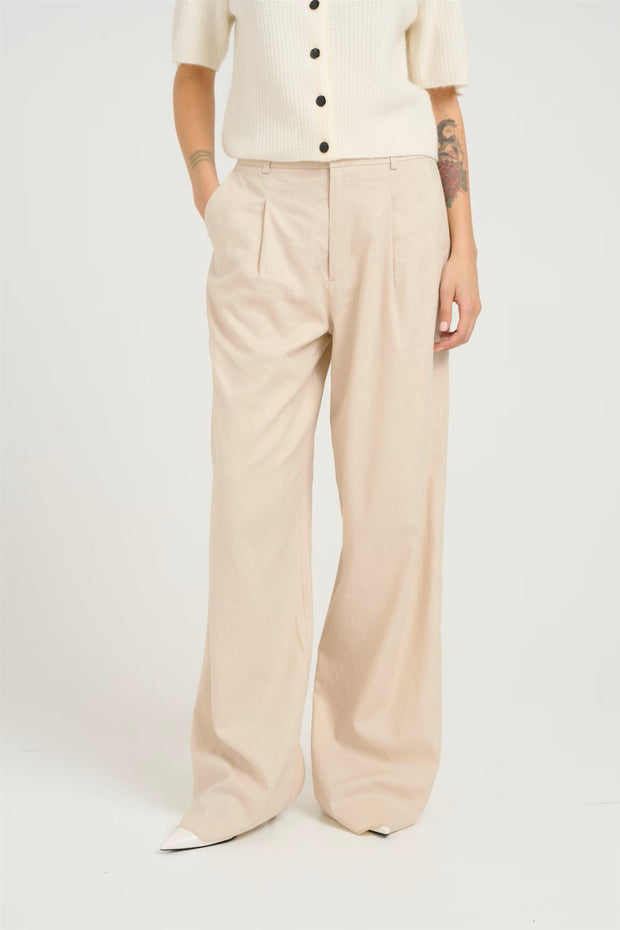 Beige ElarahGZ linen HW pants