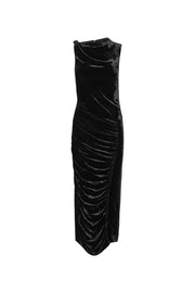 Sort Velvet Ruched Midi Dress - Stilshoppen
