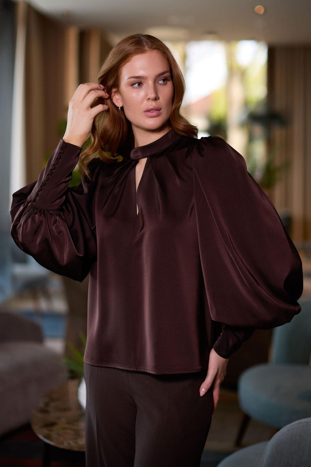 Mørk Brun Special Sleeve Blouse - Stilshoppen