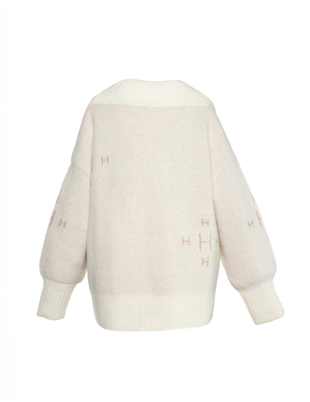 Fam V-neck sweater White alyssum - Stilshoppen