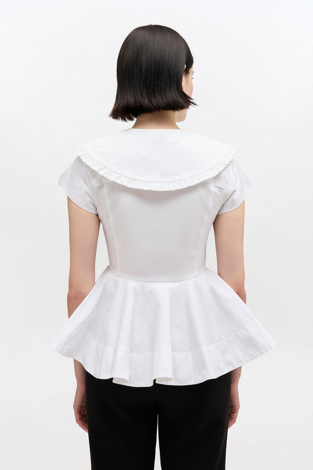 Hvit Cotton Stretch Peter Pan Collar Shirt - Stilshoppen