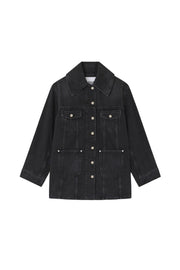 Sort Denim Rigid Midi Jacket