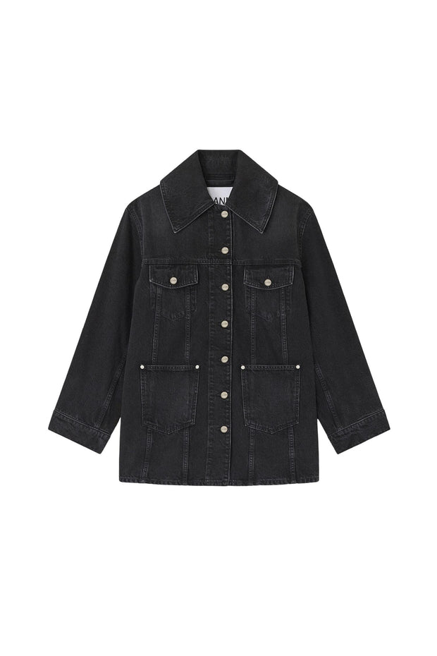 Sort Denim Rigid Midi Jacket